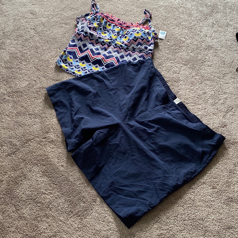 South Point Tankini Set 24W Navy Blue Swim Top Shorts NWT Plus Size
